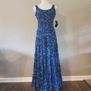 Peacock Tie Dye Raw Edge Maxi Dress
